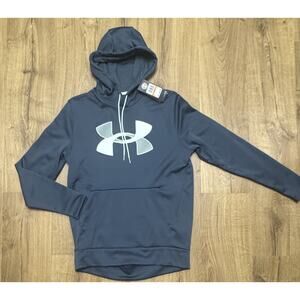 Under Armour Sweatshirt Big Logo Fleece Hoodie Mens Size Small Blue NEW